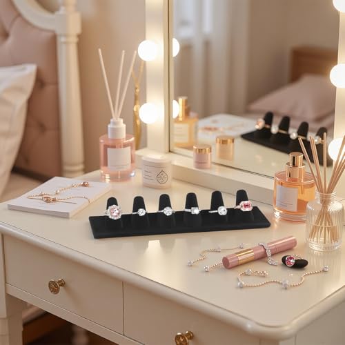 KUKUVR Velvet Ring Display Stand, Finger Jewelry Organizer for Retail Show, Personal Vanity, and Travel – Black Ring Holder for Engagement Rings, Wedding Bands, and Fashion Jewelry (Black 6 Fingers) - color: Black 6 Fingers