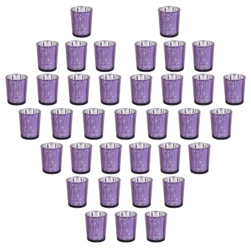 Purple Mercury Glass Tea Light Holders Set of 36 - Elegant Votive Candle Holders for Weddings, Showers and Home Decor - Perfect for Table Centerpieces and Parties (Glass, Purple) - color: Purple