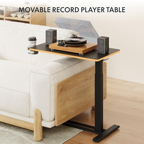 FLEXISPOT H7 Adjustable Overbed Bedside Table with Wheels Pneumatic Mobile Standing Desk Laptop Desk Rolling Computer Cart Movable Overbed Table Hospital Home Use(31.5" W x 17.7" D, Black Maple Large) - color: Black Maple, size: Large