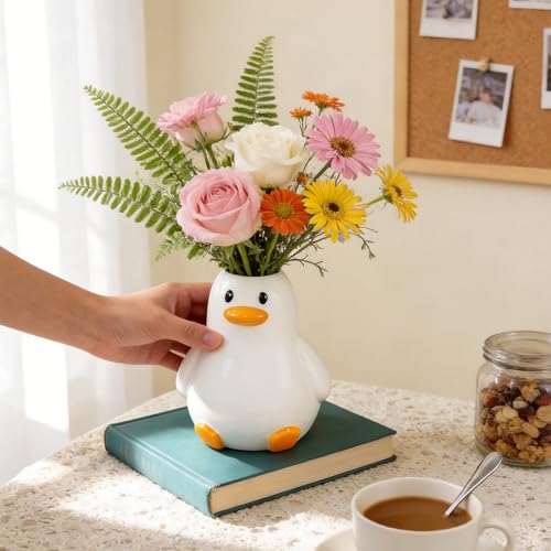 Tnstbiee Handcrafted Ceramic Duck Vase - Cute Animal Round Small Vase,Modern Trendy Flower Vase for Living Room Coffee Table Bathroom, Funky Centerpiece for Kitchen Utensils, Ideal Gift for Home Decor - color: Fat Duck Vase