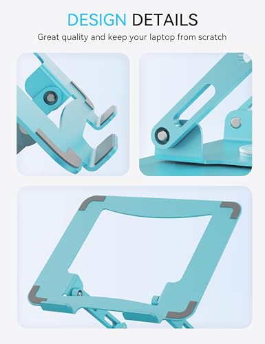 SOUNDANCE 360 Rotating Laptop Stand, Ergonomic Computer Riser for Desk, Adjustable Height Multi-Angle Metal Holder, Foldable Portable Notebook Elevating Base for Office & Home, Blue - color: Blue