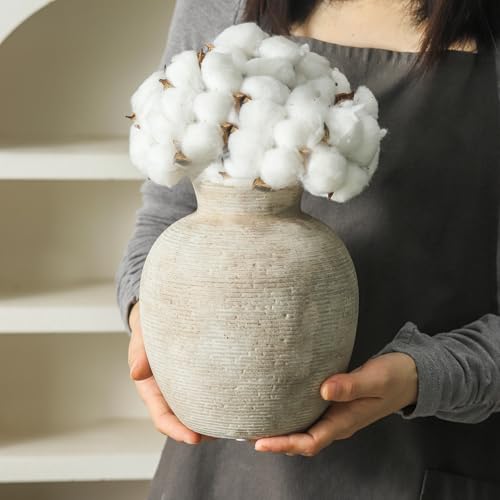 Vanselia Ceramic Flower Vase Home Decor - Farmhouse Table Vases Rustic Vintage Living Room Kitchen Bedroom Decorations for House Book Shelf Office Coffee Desk Dining Fireplace (7.4" Retro) - color: Retro-7.4"
