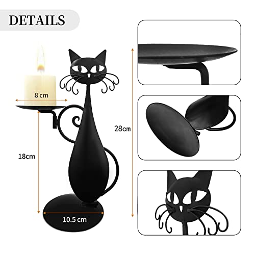 Black Cat Candle Holder for Pillar Candles Led Flameless Candles, Retro Rustic Farmhouse Home Metal Cat Decor Candlestick for Centerpiece, Dining Table, Housewarming Gifts