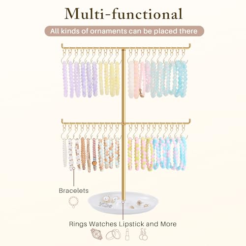 OAOLEER Bracelet Holder Display, Gold Jewelry Holder with 40 Movable Hooks Bracelet Stand Organizer, Jewelry Display Stand for Necklaces Bangles (2 Tier) - size: 2 Tier