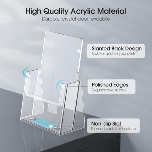 MaxGear Acrylic Brochure Holder 6 x 9 Inches, Clear Plastic Countertop Literature Holders, Bi-fold Flyer Display Stand for Pamphlets, Booklets, Magazines, Menus, Multi Purpose Organizer, 2 Pack - size: 6''x8'', style: 2 Pack