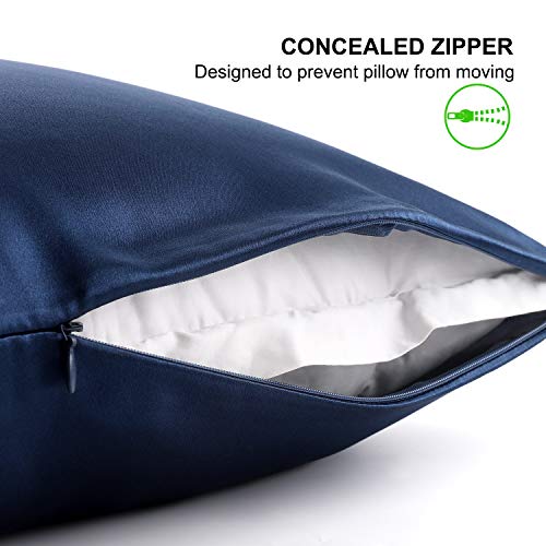 Alaska Bear Silk Pillowcase Standard Size Gift Set for Skin and Hair Care Beauty Sleep 100 Percent Organic Mulberry Pillow Slip Case(1pc, Navy) - color: Navy Blue, size: Standard 20''x26''