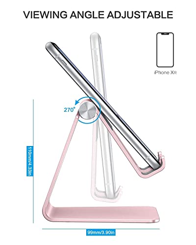 OMOTON Adjustable Cell Phone Stand, C2 Aluminum Desktop Phone Holder Dock Compatible with iPhone 15 14 13 Xs XR 8 Plus 7 6, Samsung Galaxy, Google Pixel, Android Phones, Rose Gold - color: Rose Gold