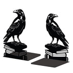 Peacoblue Metal Bookends for Shelves, Modern Decorative Heavy Duty Study Book Support Stoppers for Office, Desk, Shelf, Room 5.3"x4.3"x7.9" Cast Iron Simple Tall Bookends, 1 Pair (Crow on Book Stack) - style: Crow on Book Stack