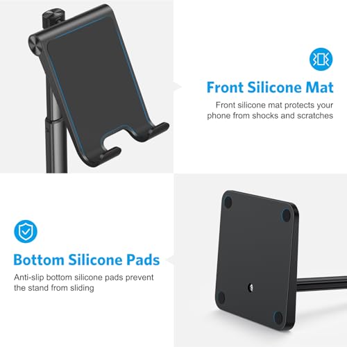 OMOTON Cell Phone Stand, Adjustable Angle Height Desk Phone Dock Holder for iPhone Air /17/17 Pro/XS Max/XR, Samsung Galaxy S20 / S10 / S9 / S8 and Other Phones (3.5-7.0-Inch), Black - color: Black