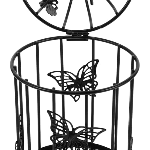 PRETYZOOM Vintage Wrought Iron Birdcage Candlestick Holder 8.7In Retro Tealight Candle Lantern for Home Decor Wedding Centerpiece - color: Black