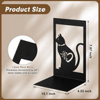 Aertiavty 2 Pcs Square Bookends for Shelves, Heavy-Duty Morden Cat Book Ends, Non-Skid Metal Bookends, 1 Pair Large Decorative Book Holder for Home and Office, Black Book Stopper, Heart Cat - style: Heart Cat