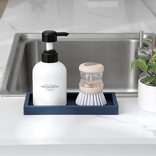 Small Silicone Bathroom Vanity Tray Rectangle Soap and Sponge Holder Kitchen Sink Organizer for Scrubber, Lotion Bottles, Perfume, Jewelry, Candle, Key Trinket Ring, Dark Blue - color: Navy Blue, size: 7.9" x 4.0"