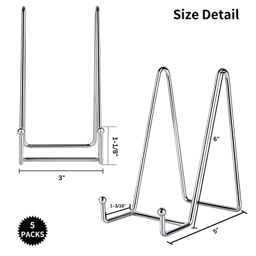 IBosins 5 Pack 6 Inch Plate Holder Display Stands, Metal Silver Frame Stand for Picture, Book, Photo Easel, Creation, Collectibles - color: Silver, size: 6 Inch