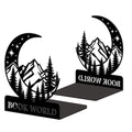 Peacoblue Metal Bookends for Shelves, Modern Decorative Heavy Duty Study Book Ends Stoppers for Office Desk Shelf Room 5.3"x4.3"x6.3" Cast Iron Simple Bookends 1 Pair (Mountain and Forest with Moon) - style: Mountain and Forest with Moon