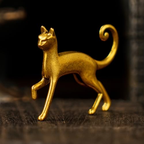 100% Solid Brass Walking Cat Statue - Retro Feline Sculpture with Raised Tail, Handcrafted Desktop Decor, Vintage Animal Art Piece, Unique Conversation Starter, for Cat Lovers - style: Kitten