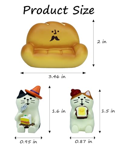 Mevodeata 2Pcs Cute Mini Cat Figurine with Bread Sofa Resin Cat Figure for Office Home Decor - Cute Cat Gift for Cat Lovers - color: Bread Cat