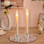 Glass Hurricane Candle Holder: 11.8" Tall Candlestick Holder Bulk with Cylinder Windproof Cover Set of 6 Clear Taper Candle Holders for Wedding Party Birthday Christmas Decor - size: 11.8" H - 6 Pcs