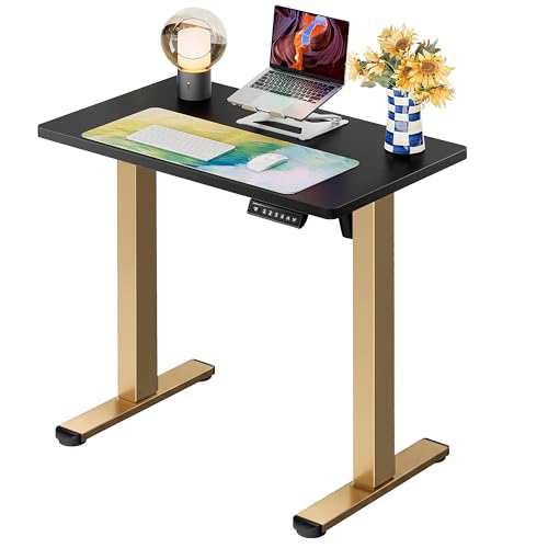 ErGear Height Adjustable Electric Standing Desk, 32 x 19 Inches Sit Stand up Desk, Memory Computer Home Office Desk, Black+Gold - color: Black+gold, size: 31.5 x 18.9 Inches