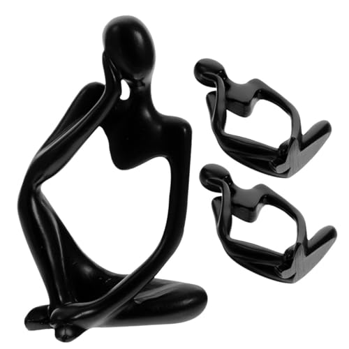 Unomor 3pcs Abstract Thinker Statue Set Modern Resin Sculpture for Office and Home Decor Decorative Figurines for Living Room and Bookshelf Accents