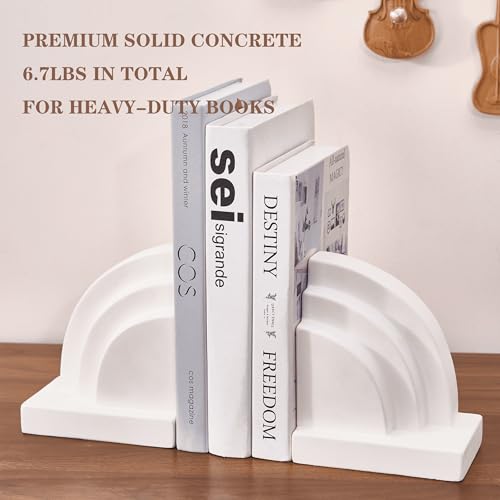 Concrete Bookends for Heavy Books - Heavy Duty 2-Piece Set for Shelves, Decorative Book Ends for Home Office Library, Non-Slip Base