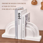 Concrete Bookends for Heavy Books - Heavy Duty 2-Piece Set for Shelves, Decorative Book Ends for Home Office Library, Non-Slip Base