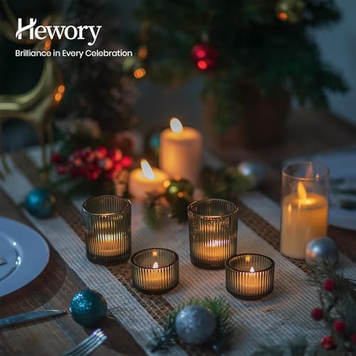 Hewory Glass Tealight Candle Holder: 24 Pcs Dark Green Votive Tea Lights Candle Holder, Ribbed Tea Light Holders Fall Decorations for Thanksgiving Table Centerpiece Wedding Party Home Decor - color: Dark Green, size: 24PCS