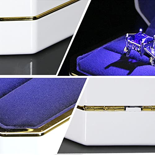 Luxury Ring Box, Square Velvet Wedding Ring Case Jewelry Gift Box with LED Light for Proposal Engagement Wedding, White - color: White, size: Ring Box