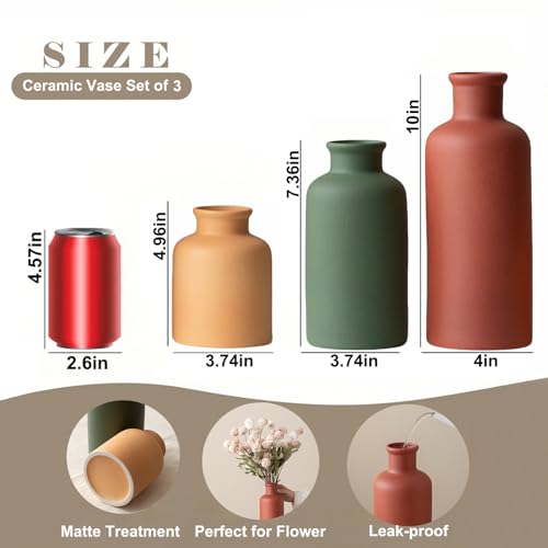 Large Modern Ceramic Vase Set of 3, Neutral Colors, Decorative Bottles for Home, Farmhouse Rustic Decor (XL Green Mix) - color: XL Green Mix
