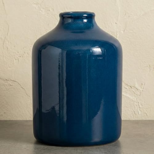 Sunddo Blue Ceramic Vase, Farmhouse Floral Vases for Pampas Grass, Decorative Coastal Flower Vase for Home Decor, Table, Bathroom, Living Room, Office Desk, Centerpieces Decor - color: Dark Blue, size: 8 inch
