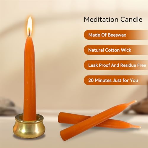 Mini Taper Candle Meditation Candles,Pumpkin 20 Minute Prayer Candlestick Dripless Beeswax Candles with Brass Candle Holder for Yoga & Spiritual Rituals,30-ORABRO - color: MCBEE30PC-ORABRO