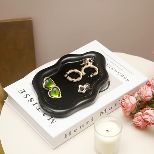 Jewelry Dish Trinket Tray for Women, Ring Dish Holder, Unique Cloud Shape Ceramic Plate Cute Things Vanity Aesthetic Room Decor Mother's Day Birthday (Balck) - color: Balck
