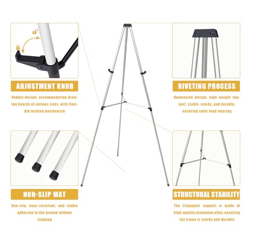 MXG Portable Adjustable Large Display Stand, Heavy Duty Aluminum Tripod Easel for Painting, 33-64 Inch Foldable Tabletop & Floor Sign Holder for Art Exhibitions, Outdoor, & Wedding, Silver - color: Silver