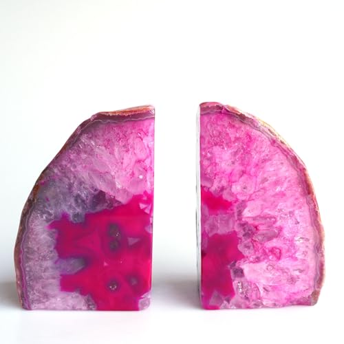 Geode Bookends Agate Decor Book Ends Unique Crystal Bookend Dyed Pink for Home Decorative 1 Pair 2-3 Lbs - color: Pink, size: 2-3LBS