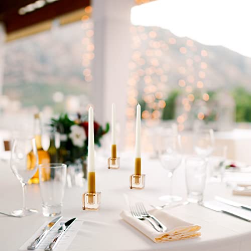 2PCS Amber Square Glass Taper Candle Holders for Table Centerpiece. Decorative Crystal Candle Stick Holder Sets. Candle Stand for Wedding, Dinning, Party. - color: Amber 2pcs