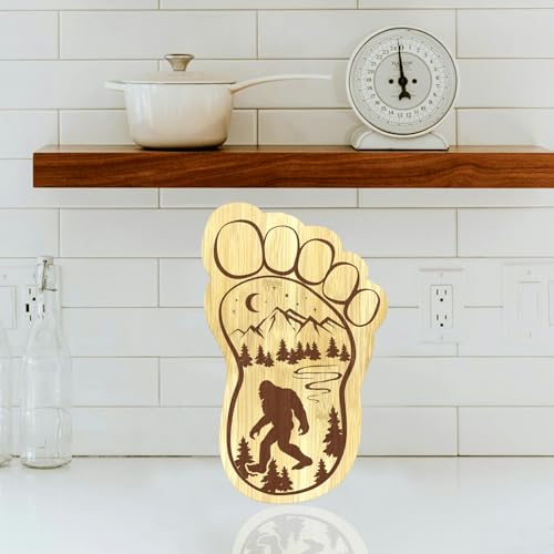 Sasquatch Charcuterie Board, 12.6" X 7.6" Unique Bigfoot Gifts, Footprint Cheese Board & Serving Tray For Anniversary Birthday Party Christmas Wedding Gifts, Mom, Big Foot Party Decor