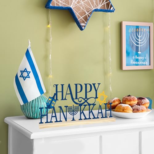 COCHIE Metal Happy Hanukkah Sign, Chanukah Menorah Turkey Table Centerpieces Decorations for Home, Office, Shelf, Mantel, Indoor, Jewish Festival Candles Party Supplies Decor (Hanukkah) - style: Hanukkah