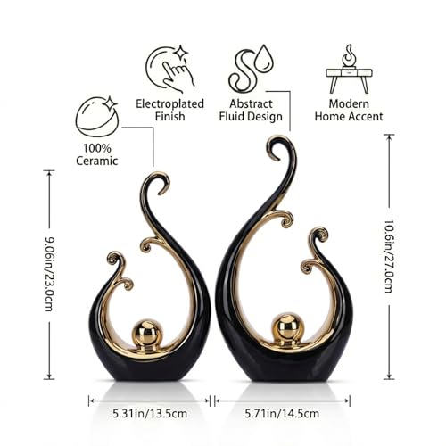 LCCCK Glossy Black and Gold Decor Ceramic Statue, Modern Abstract Sculpture Art for Luxury Centerpiece - Shelves Bookshelf&Dining Table Decorations, Entryway Coffee Table Tv Stand Home Decor - color: Black Gold