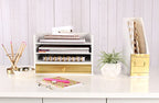 Kate and Laurel Industrious Desktop Wood Letter Tray with 3 Trays and Drawer, White and Gold