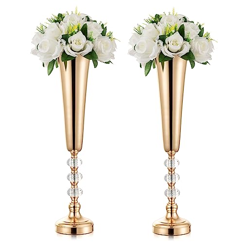 Metal Gold Trumpet Vase - 2 Pcs Tall Tabletop Vases for Centerpieces, 20.8in, Flower Stand for Wedding, Birthday, Home Decor