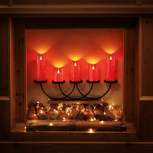 Homemory Christmas Red Flickering Flameless Candles, Battery Operated Acrylic LED Pillar Candles with Remote Control and Timer, Set of 5 - color: Red