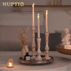 NUPTIO Taper Candle Holders Boho: Set of 6 Tall Wooden Candlestick Holder for Thanksgiving Table Centerpieces Decoration - size: Taller Set