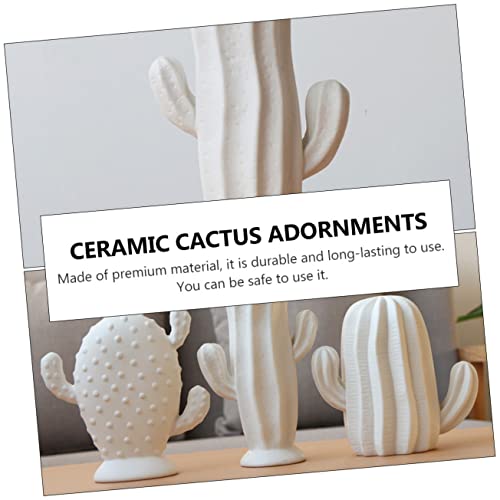 VOSAREA Ceramic Cactus Figurine Minimalist Cactus Statue Porcelian Collectible Art Sculpture Jewelry Holder Centerpiece Ornament for Porch Home Office Decor White Minimalist Home Decor