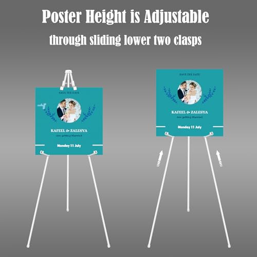 JIUYE Basic White Easel for Wedding Signs,Adjustable Height Floor Easel Stand for Display Posters Tripod Base,Hold Lightweight Arts Indoor use,Supports 4lbs,1Pack