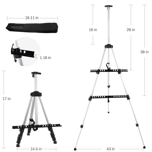 RRFTOK Art Painting Artist Easel Stand,Aluminum Metal Tripod Adjustable Easels for Painter Canvases Height from 17 to 66 Inch - Carry Bag for Table-Top/Floor Drawing and Displaying 2-Pack. - style: 66S 2pack