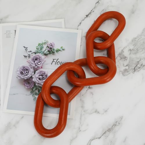 HMASYO Brown Wood Chain Link Decor, 5-Link Wooden Decorative Chain Home Decor Accents, Coffee Table Decor, Shelf Decor Aesthetic, Modern Bookshelf Table Decorative Objects for Living Room - color: Brown, size: 22"D x 3.9"W