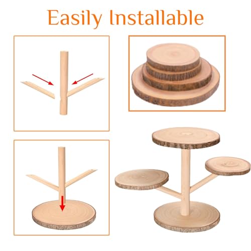 4 Tiered Rustic Wood Cupcake Stand, Detachable Cupcake Tower Holder Wood Dessert Display Platter for Birthday Graduation Tea Party Wedding Decoration