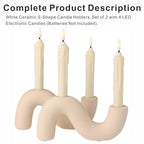 Ceramic Candle Holder Set of 2,Modern Taper Candlestick Holder for Dining Table Living Room Wedding Decor,White Candelabra for 2 Taper Candles