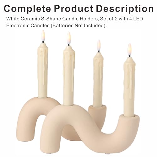 Ceramic Candle Holder Set of 2,Modern Taper Candlestick Holder for Dining Table Living Room Wedding Decor,White Candelabra for 2 Taper Candles