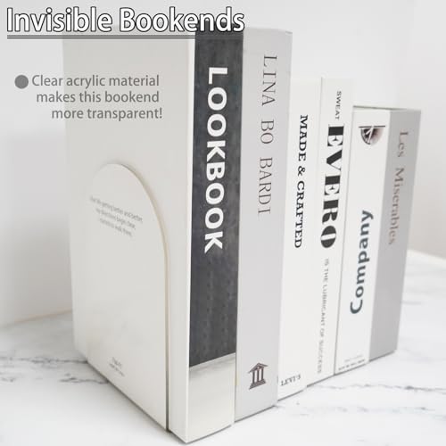 Merrynine Book Ends, 8 Pcs Acrylic Bookends for Shelves, Clear Book Holder, Plastic Bookends for Heavy Books, Book Stopper Organizer for Shelves, Desk, Office, School, 3.93"X4.72"X7.08" - color: Th:3mm/0.12", size: 8 Pcs - 3.93 x 4.72 x 7.08 in