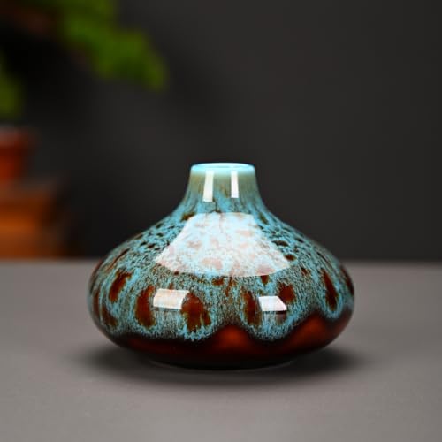 Ceramic Bud Vase Set, Fambe Blue Glazed Finish, Decorative Flower Vases (Blue-Set of 6) - color: Blue-set of 6